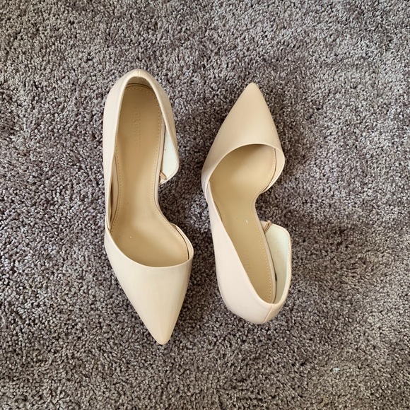 navy and cream heels